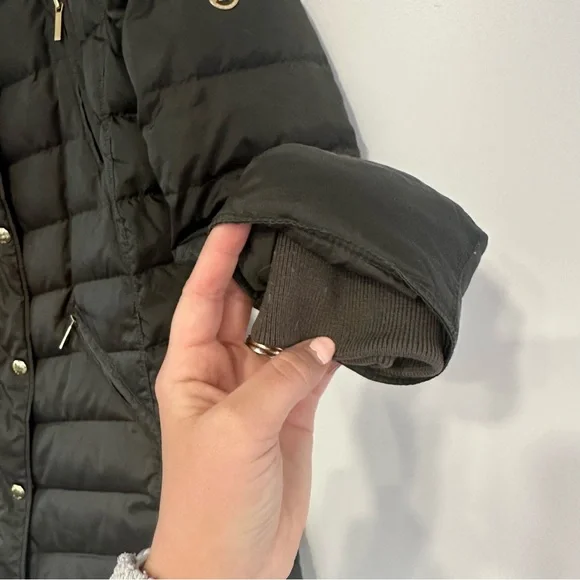 Michael Kors Coat Olive Green Faux Fur Hood Women's Medium - Picture 10 of 13